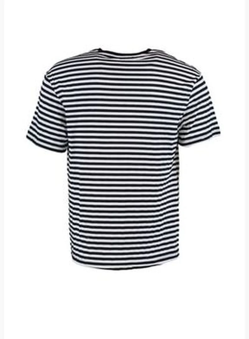 trendyol Black Men's Relaxed/Comfortable fit, Crew Neck Short Sleeve Striped T-Shirt.