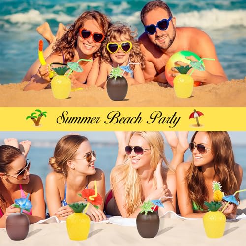 Haundry 18 Coconut Pineapple Cups with 18 Straws, 18 Cocktail Drink Picks, Hawaiian Luau Tiki and Beach Theme Party Decorations for Kids and Adults - Image 5