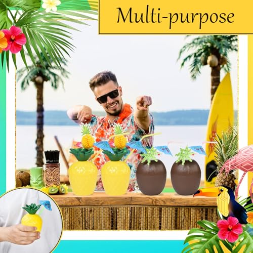 Haundry 18 Coconut Pineapple Cups with 18 Straws, 18 Cocktail Drink Picks, Hawaiian Luau Tiki and Beach Theme Party Decorations for Kids and Adults - Image 3