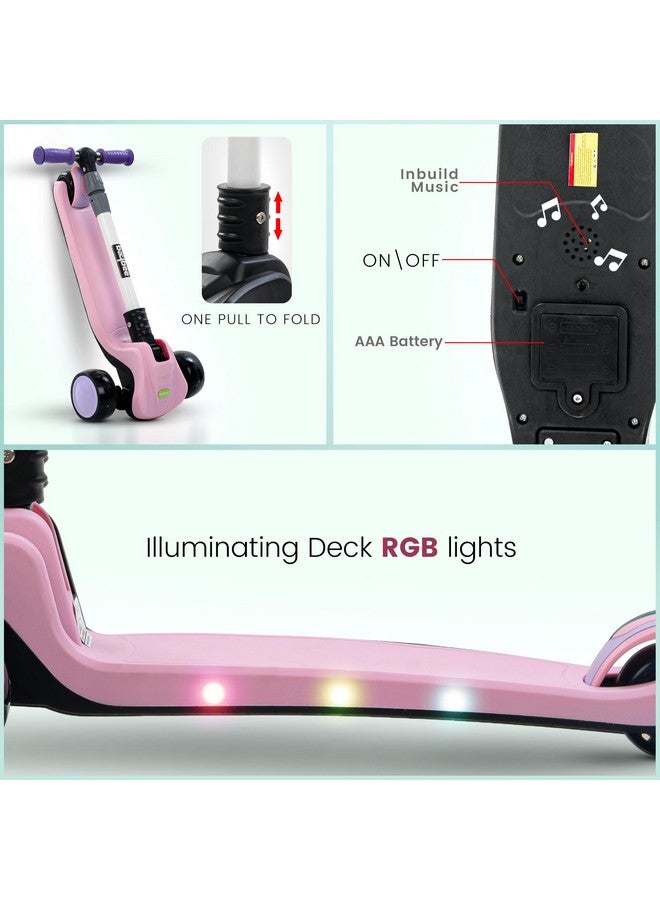 Baybee Phantom Baby Kick Scooter for Kids, Foldable Skate Scooter with 3 Height Adjustable & Music | Kids Scooter with LED PU Wheels & Brake | Runner Scooter for Kids 2 to 10 Years Boy Girl (Pink) - Image 5