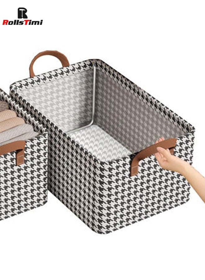 RollsTimi  Storage Bins with Metal Frame, Fabric Storage Box with Handles Stackable Shelf Storage Baskets, Black White  - Image 2