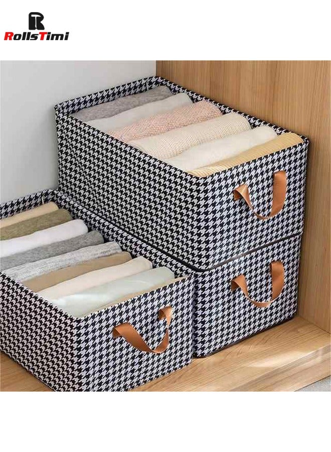 RollsTimi  Storage Bins with Metal Frame, Fabric Storage Box with Handles Stackable Shelf Storage Baskets, Black White  - Image 5