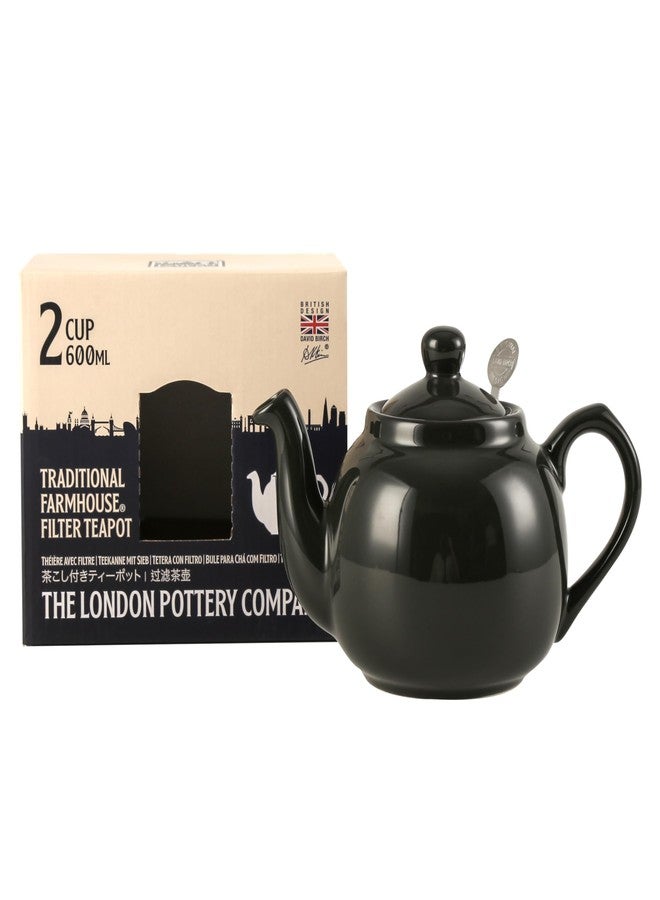 London Pottery Farmhouse Teapot with Infuser, Ceramic, GLOSS BLACK, 2 Cup (600 ml) - Image 2
