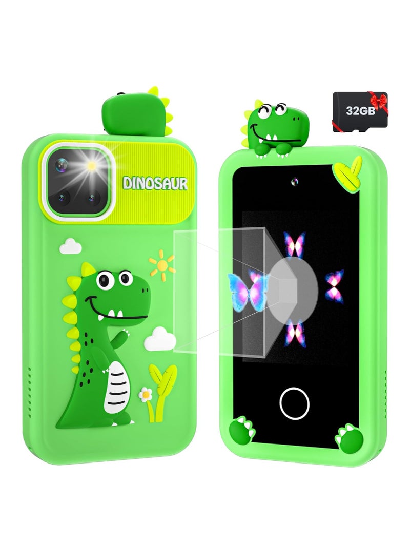 Kids Smart Phone for Boys with 32G Card & Holographic Pyramid,  for Age 3-10 Kids Toys Cell Phone, 2.8" Touchscreen Toddler Learning Toy, Dual Lens, Music Player, Arabic language support(Green) - Image 1