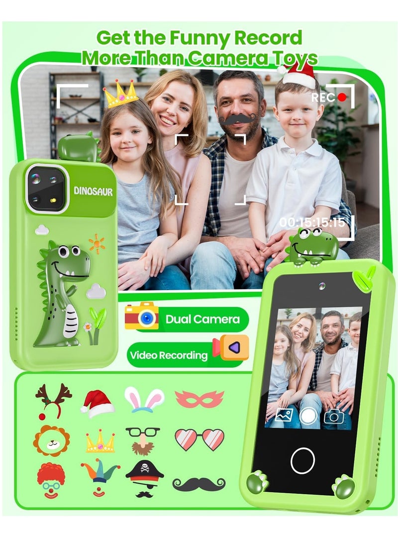 Kids Smart Phone for Boys with 32G Card & Holographic Pyramid,  for Age 3-10 Kids Toys Cell Phone, 2.8" Touchscreen Toddler Learning Toy, Dual Lens, Music Player, Arabic language support(Green) - Image 4