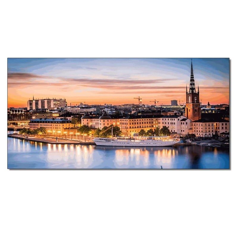 Swedish Church Old Stockholm City Landscape Wall Art Swedish Sunset Photo Poster Canvas Wall Art Prints for Wall Decor Room Decor Bedroom Decor Gifts Posters 20x40inch(50x100cm) Frame-style