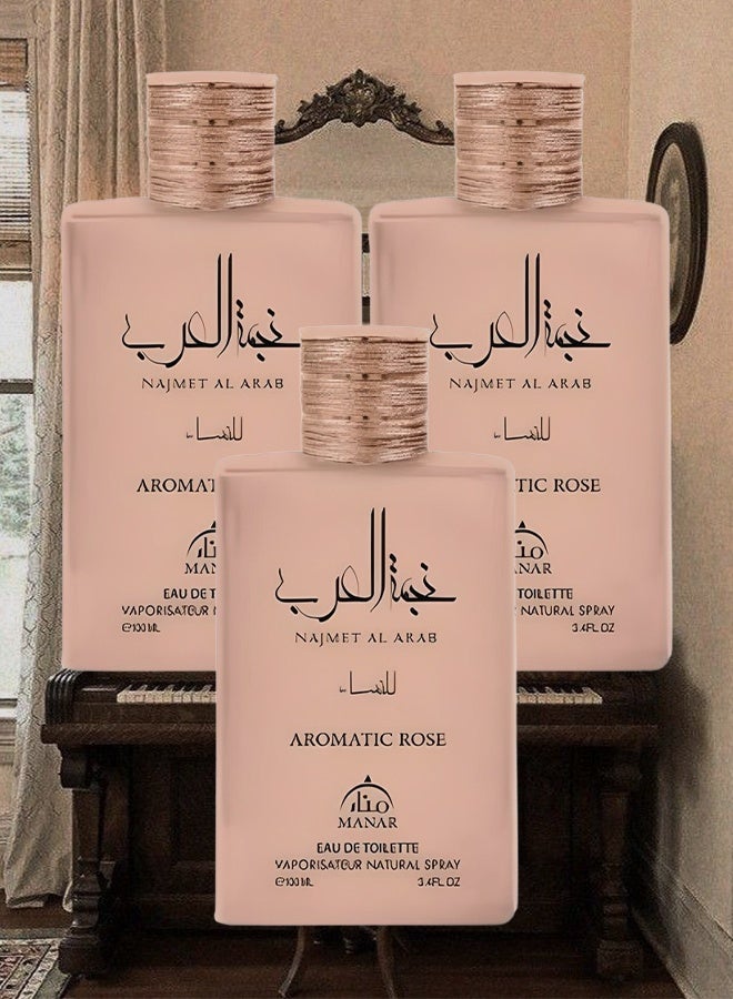 منار 3 قطع عطر نجمة العرب روز العطري للنساء 100 مل - Image 1