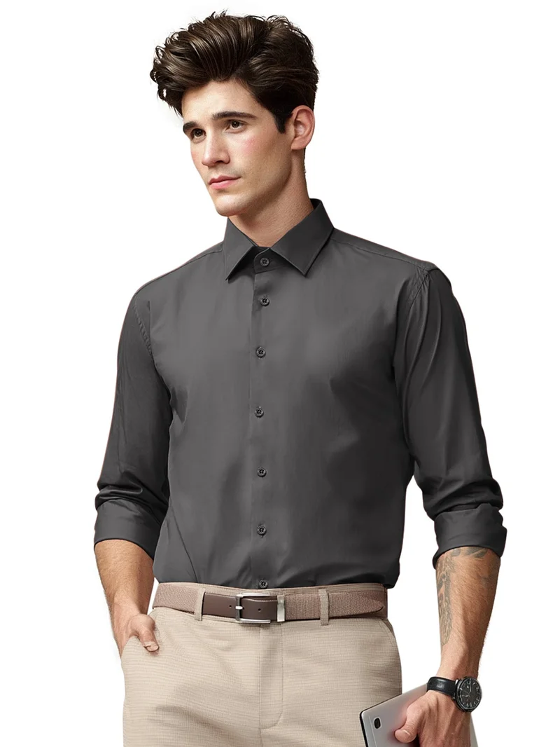 بيونغ قمصان قطنية سادة رمادي داكن