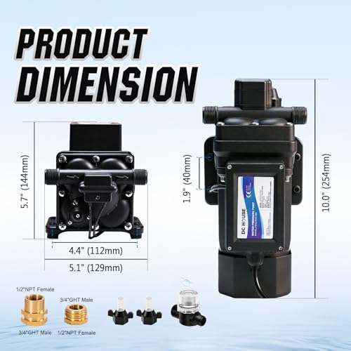 DC HOUSE Continuous Duty 110V Brushless Water Pump, 6GPM 55PSI 4-Chamber Heavy Duty Self Priming Diaphragm Pump for Garden Irrigation, Agricultural Spraying, Pressure Washing & Water Transfer - Image 2