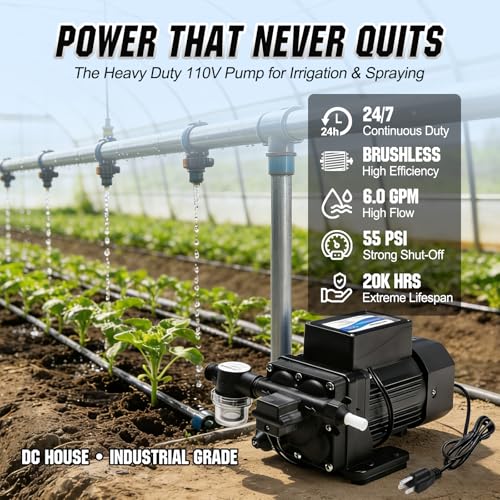 DC HOUSE Continuous Duty 110V Brushless Water Pump, 6GPM 55PSI 4-Chamber Heavy Duty Self Priming Diaphragm Pump for Garden Irrigation, Agricultural Spraying, Pressure Washing & Water Transfer - Image 4