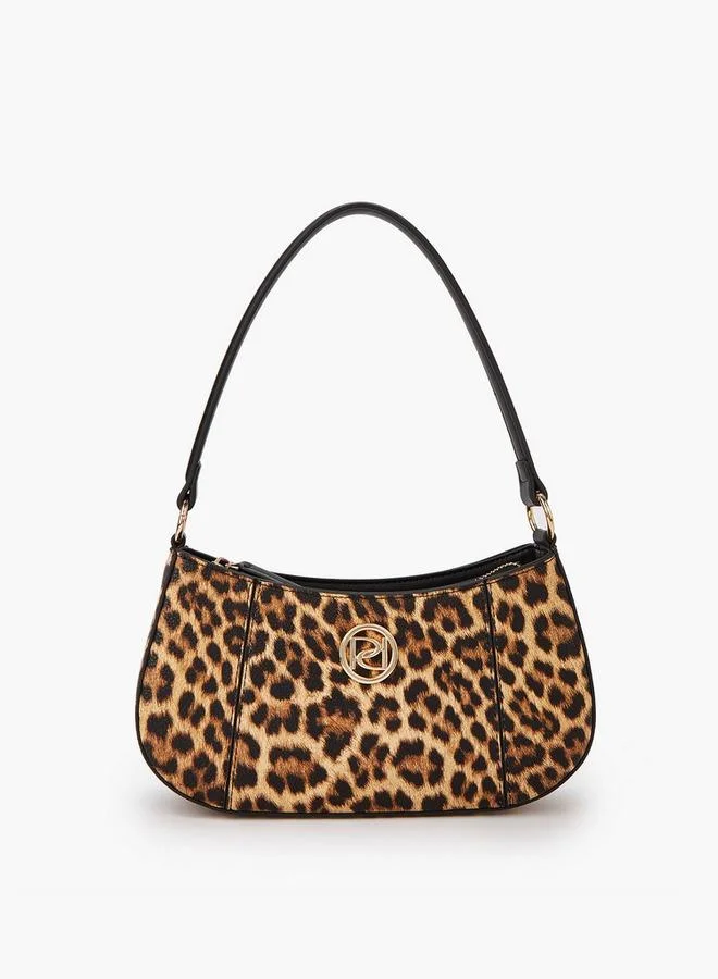 Solid Shoulder Bag with Detachable Strap and Zip Closure