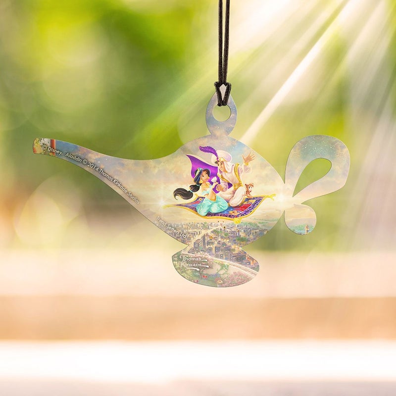 Trend Setters Disney - Aladdin and Princess Jasmine's Magic Carpet Ride - Thomas Kinkade - 4.5"" x 2.75"" Lamp Shaped Hanging Acrylic Accessory | Arrives in Velveteen Gift Bag - Ideal for Gifting and Collecting - Image 2