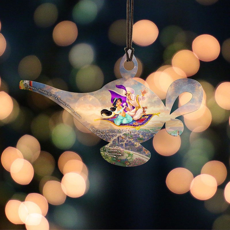 Trend Setters Disney - Aladdin and Princess Jasmine's Magic Carpet Ride - Thomas Kinkade - 4.5"" x 2.75"" Lamp Shaped Hanging Acrylic Accessory | Arrives in Velveteen Gift Bag - Ideal for Gifting and Collecting - Image 4