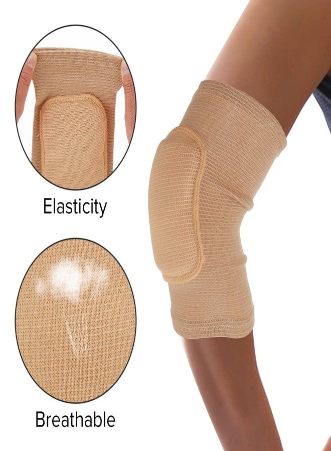 Qianyu Breathable Protective with Thicken Sponge Elbow Support Compression Elbow Brace Support Fitness Sports Recovery Protector Badminton Basketball Elbow Wraps for Kids Men Women (Skin color, Small) - Image 3