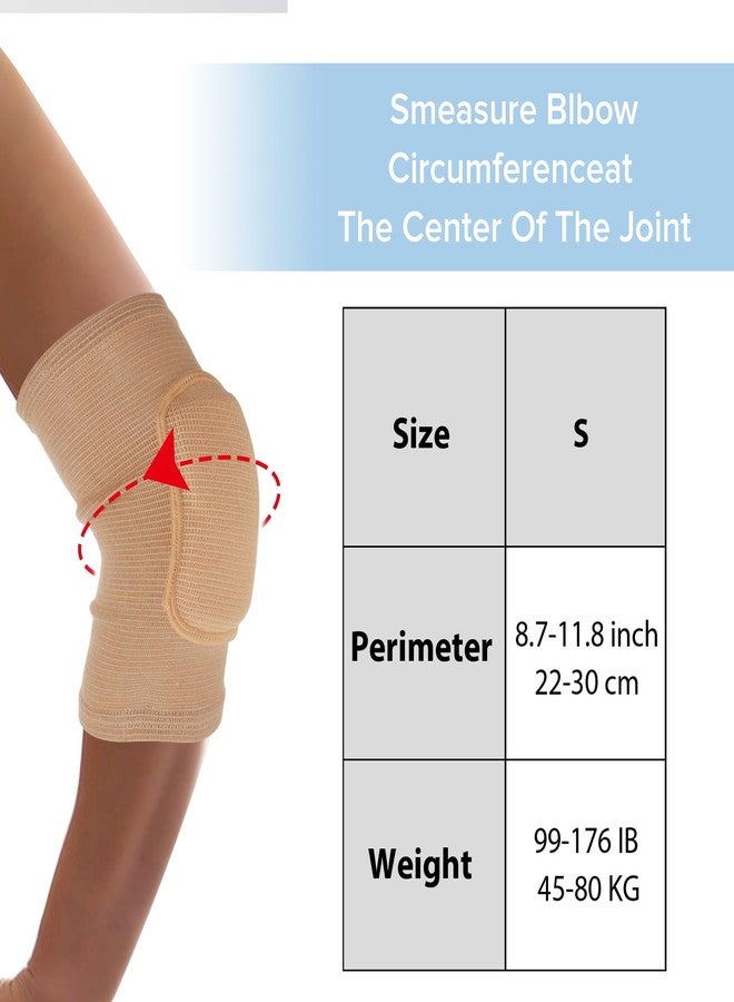 Qianyu Breathable Protective with Thicken Sponge Elbow Support Compression Elbow Brace Support Fitness Sports Recovery Protector Badminton Basketball Elbow Wraps for Kids Men Women (Skin color, Small) - Image 4