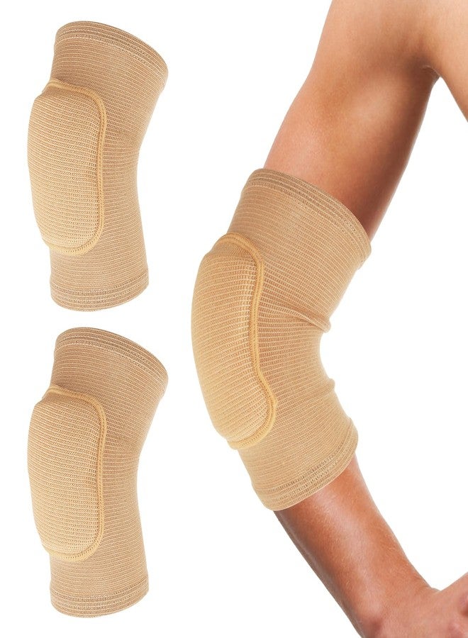 Qianyu Breathable Protective with Thicken Sponge Elbow Support Compression Elbow Brace Support Fitness Sports Recovery Protector Badminton Basketball Elbow Wraps for Kids Men Women (Skin color, Small) - Image 1