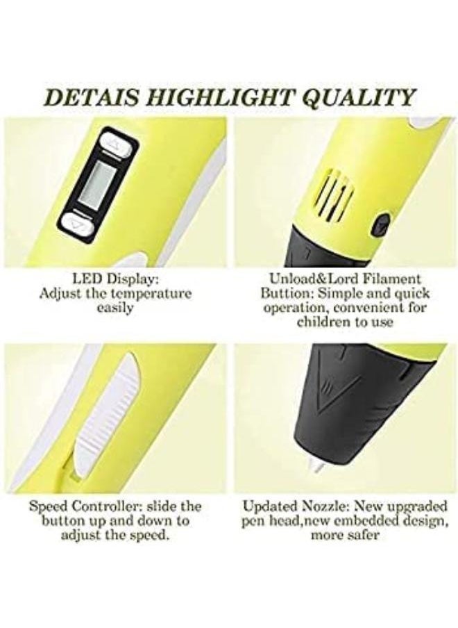 ELTRAZONE 3D Printing Pen with LCD Display Compatible with 1.75mm PLA/ABS Filament USB Perfect Gift For Kids(Yellow) - Image 2