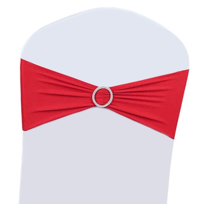 100PCS WEDDING CHAIR DECORATIONS STRETCH RED CHAIR BOWS AND SASHES FOR PARTY CEREMONY RECEPTION BANQUET SPANDEX CHAIR COVERS SLIPCOVERS 100 RED
