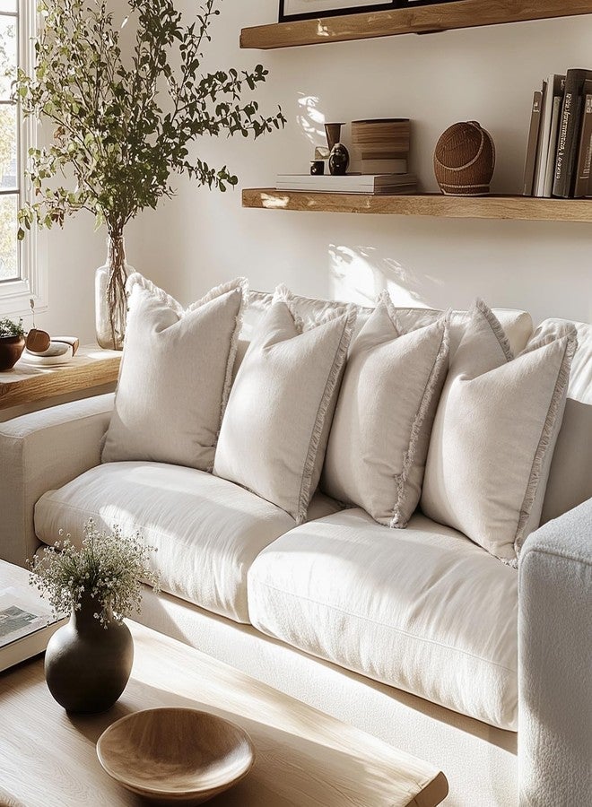 MIULEE Decorative Couch Pillow Covers Neutral Beige Linen Fringe Throw Pillows Set of 4 Boho Farmhouse Cushion Covers Soft Accent Pillowcases for Bed Couch Sofa Living Room Home Decor 18x18 Inch - Image 4