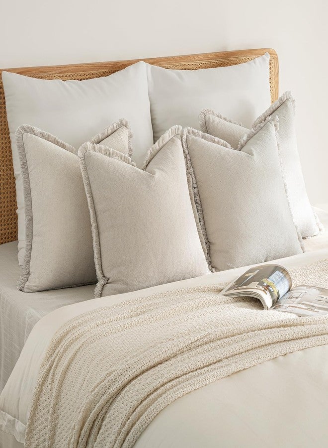 MIULEE Decorative Couch Pillow Covers Neutral Beige Linen Fringe Throw Pillows Set of 4 Boho Farmhouse Cushion Covers Soft Accent Pillowcases for Bed Couch Sofa Living Room Home Decor 18x18 Inch - Image 5