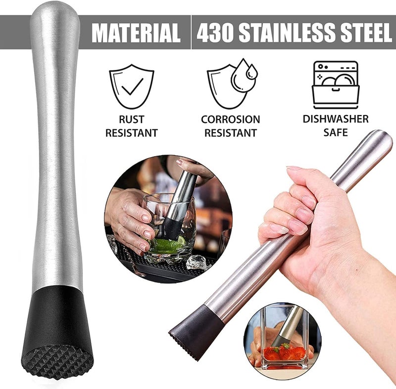 TASKHOUSE Cocktail Muddler Stainless Steel Masher Fruit Mixer & Ice Crusher Bar for Mojito, Mint & Fruit Drinks (1 Piece) - Image 4