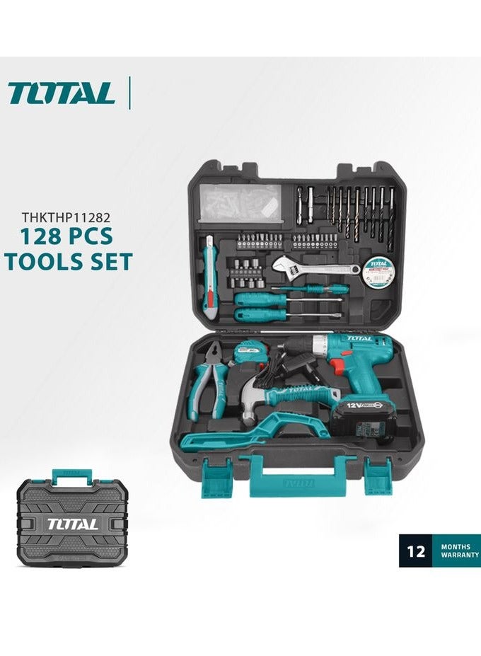 TOTAL Premium Quality Cordless Drill Electric Screwdriver 128 Pcs Tool Set with Li-ion Battery TOTAL : THKTHP11282 - Image 2