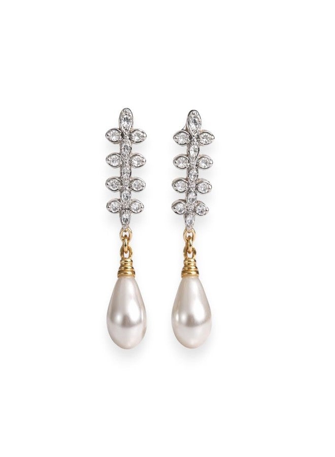ACCESSHER Women's & Girls Gold-Tone Faux Pearl Drop Dangle Earrings Floral Crystal Design Stylish Fancy Earrings for Weddings, Birthday & Anniversaries - Image 1