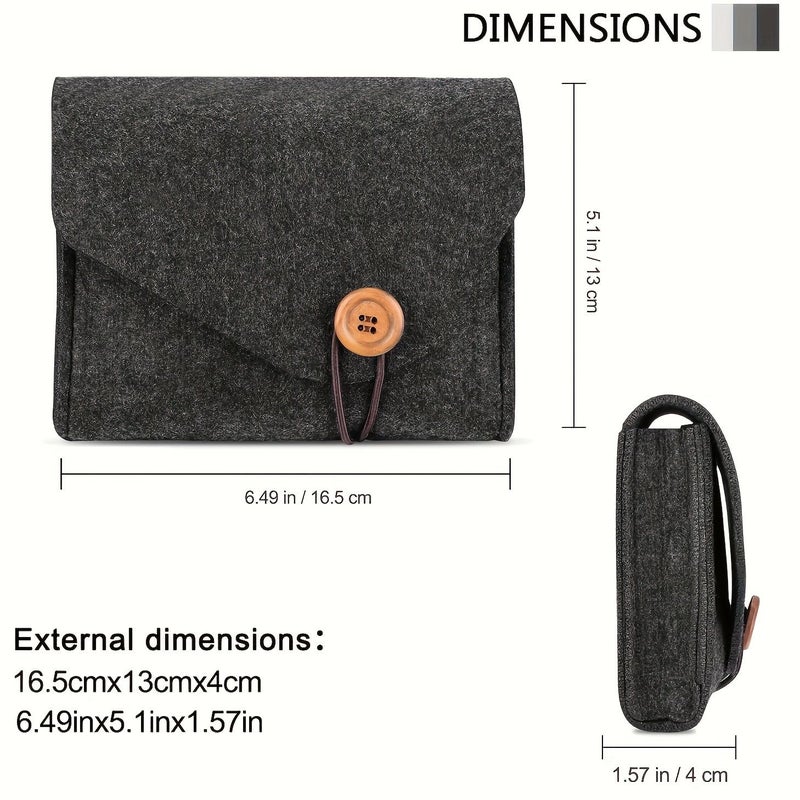 Power Adapter Cable Organizer Storage Bag Felt Portable Button Type Double Accessory Bag Kit Filled Dark Gray Electrical Organizer - Image 2