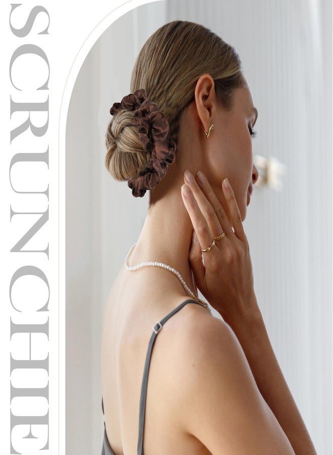 FASOTY فاسوتي 12 قطعة من أربطة الشعر الساتان اللامعة بألوان محايدة للنساء والفتيات أربطة شعر من حرير التوت للشعر الكثيف والمجعد والرقيق حاملة ذيل حصان ناعمة بدون ضرر - Image 4