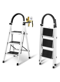 DubaiGallery Double Elite Step Ladder 3 Step Folding with Handgrip, Sturdy 330Lbs Load Stylish Step Stools for Adults, Safer Folding Step Stool Ladder, Small 3 Step Ladder for Home with Anti-Slip Wide Pedals  - Image 2