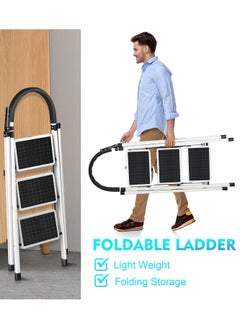 DubaiGallery Double Elite Step Ladder 3 Step Folding with Handgrip, Sturdy 330Lbs Load Stylish Step Stools for Adults, Safer Folding Step Stool Ladder, Small 3 Step Ladder for Home with Anti-Slip Wide Pedals  - Image 4