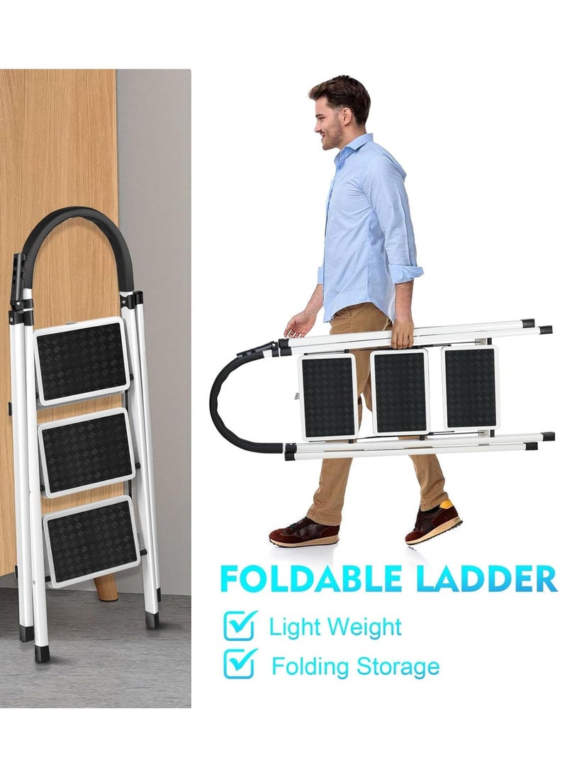 DubaiGallery - Double Elite Step Ladder 3 Step Folding with Handgrip, Sturdy 330Lbs Load Stylish Step Stools for Adults, Safer Folding Step Stool Ladder, Small 3 Step Ladder for Home with Anti-Slip Wide Pedals - Image 1