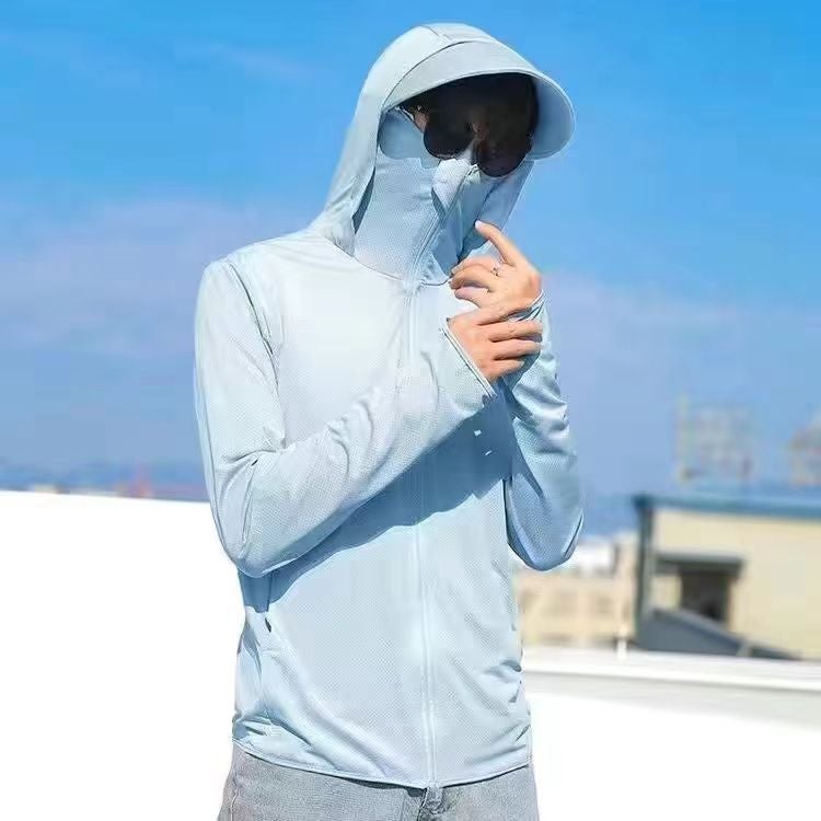 Generic Lightweight Breathable Ice Silk UV Protection Clothing Men Women Summer Outerwear Fishing Outfit Quick Dry Long Sleeve Outdoor Windbreaker Sky Blue 