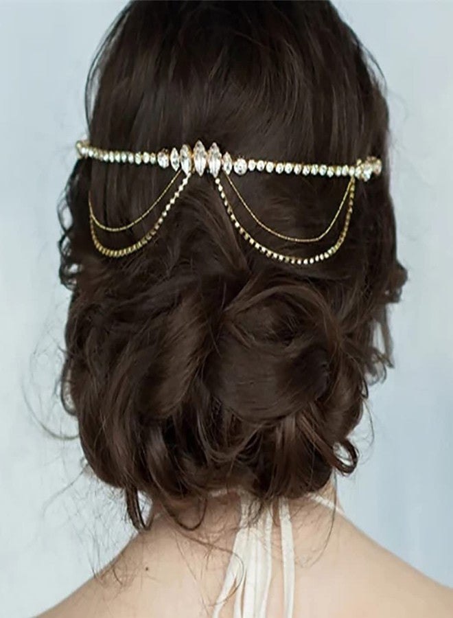 فديزاينر مشط شعر زفاف من تصميم Fdesigner، مزين بالكريستال، قطعة رأس للعروس، سلسلة شعر ذهبية للعروس، مجوهرات ساحرة، إكسسوارات شعر نسائية للحفلات والمناسبات (فضي) - Image 1