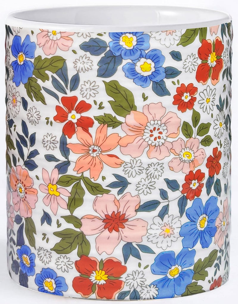 LEAZUL Kitchen Utensil Holder,7.2â€³Extra Large Stable Vintage Floral Pattern Ceramic Utensil Crock,Flower Utensil Organizer for Countertop,Kitchen Decor,Utensil Holder for Housewarming Gift Pink - Image 1