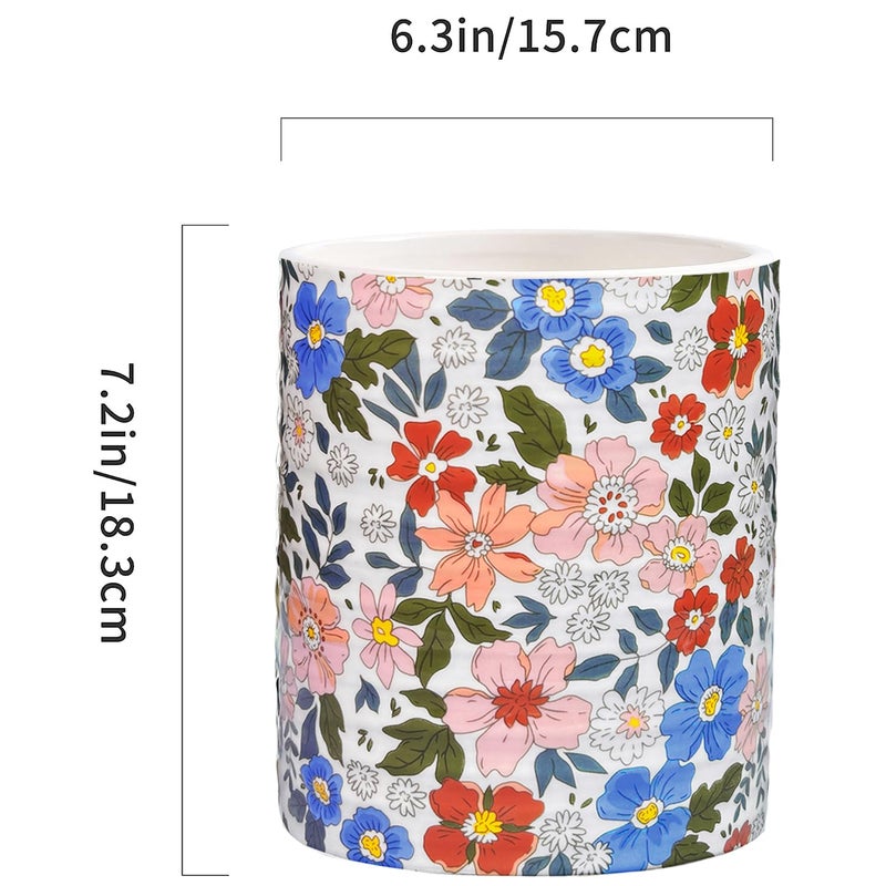 LEAZUL Kitchen Utensil Holder,7.2â€³Extra Large Stable Vintage Floral Pattern Ceramic Utensil Crock,Flower Utensil Organizer for Countertop,Kitchen Decor,Utensil Holder for Housewarming Gift Pink - Image 3