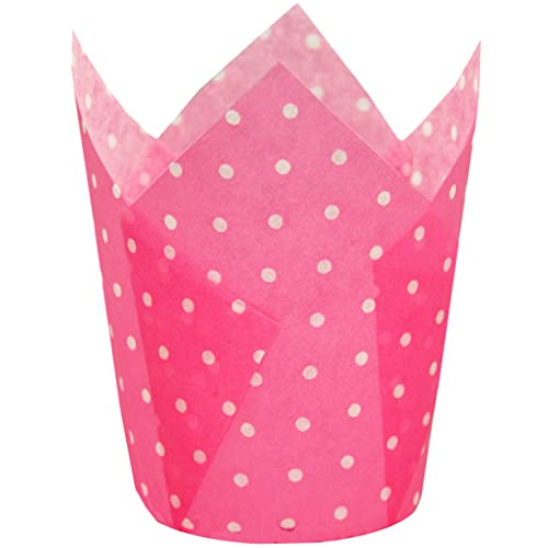 QLSmypkg Large Muffin Greaseproof paper Baking cupcake cups 214 x 4 Pink printed with Polka Dot Tulip Baking CupLarge 125pcs