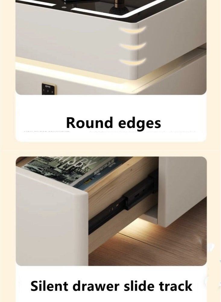 كوتيس طاولة سرير ذكية من قطعة واحدة، طاولة أريكة، طاولة جانبية لغرفة النوم، متعددة الوظائف، شحن لاسلكي، إضاءة قابلة للتعتيم ومكبر صوت بلوتوث، خشب/جلد، أبيض، 50×40×48 سم - Image 5