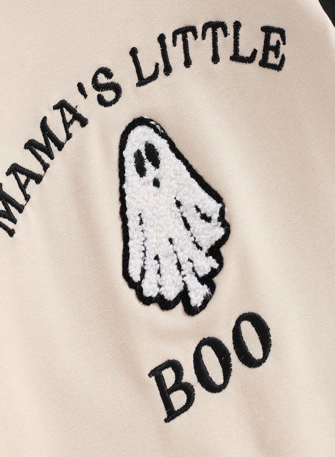 Lamuusaa Newborn Baby Boy Halloween Outfit Mamas Little Boo Embroidery Romper Long Sleeve Ghost Bodysuit Jumpsuit 0-18M (Black, 0-3 Months) - Image 3