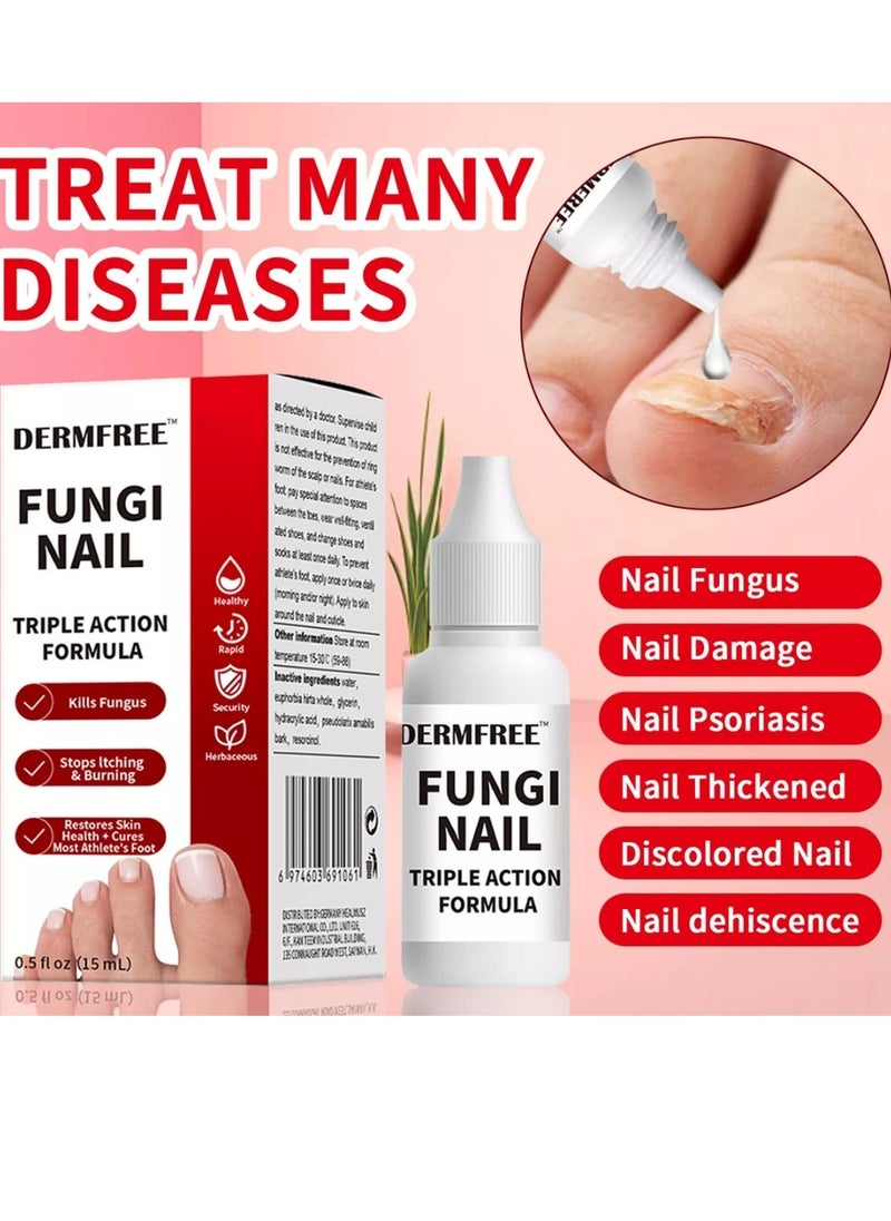 DERMFREE - Fungi Nail Triple Action Formula Treatment Liquid Toenail and Fingernails Fungus Removal Serum Stop Itching Burning and Athletes Foot Treatment Serum Restore Healthy Nails Fungal Nail Liquid 15ml - Image 1