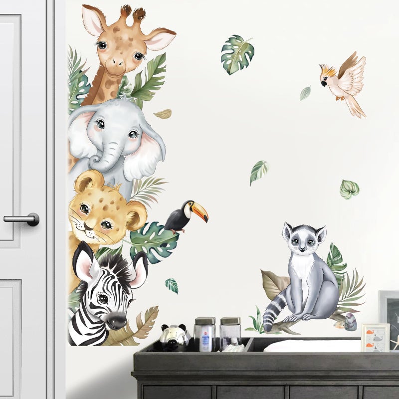 decalmile Jungle Animals Door Wall Decals Safari Elephant Giraffe Wall Stickers Kids Room Baby Nursery Bedroom Door Wall Decor - Image 2