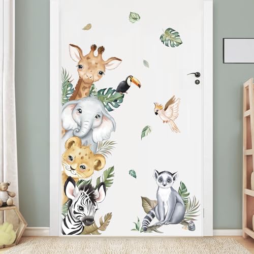 decalmile Jungle Animals Door Wall Decals Safari Elephant Giraffe Wall Stickers Kids Room Baby Nursery Bedroom Door Wall Decor - Image 3
