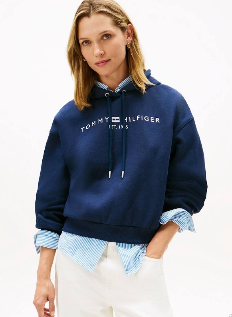 TOMMY HILFIGER Flex Fleece Logo Embroidery Relaxed Hoody - Image 1