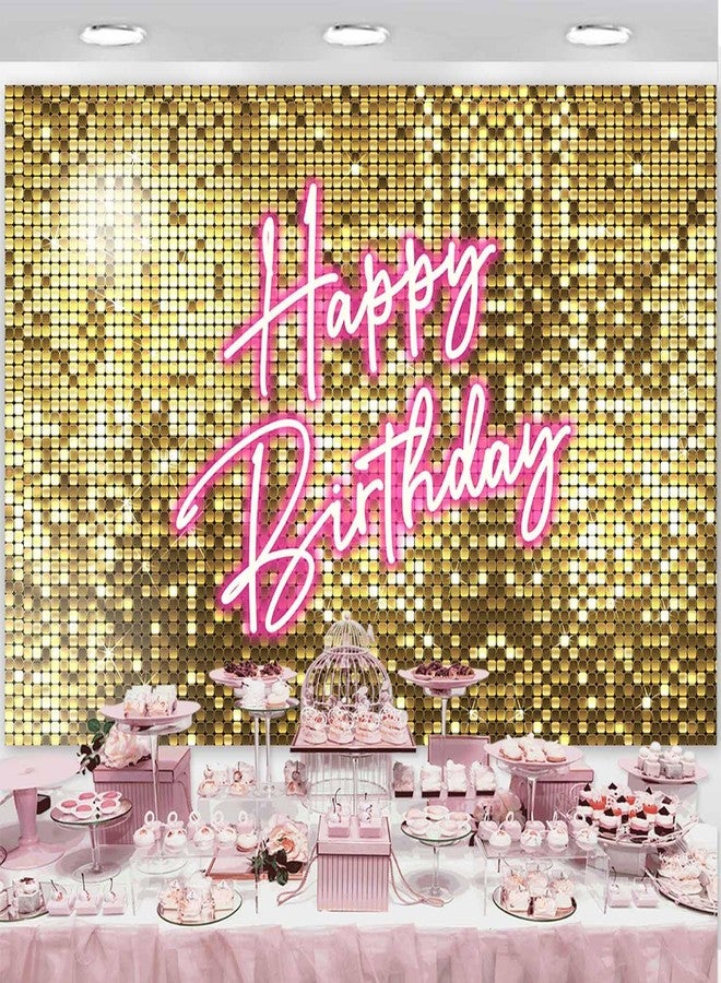 Sensfun Gold Flash Pink Neon Happy Birthday Backdrop for Photography Shining Sequins Shimmer Wall Bday Background Princess Girls Women Birthday Party Decorations Banner Photo Studio Props 7x5ft - Image 2