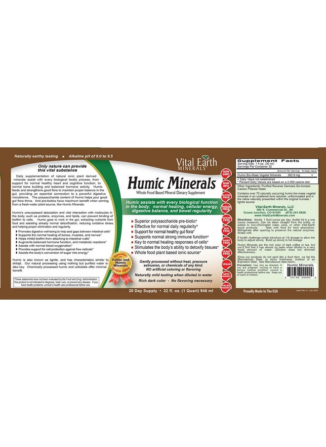 Vital Earth Minerals Vital Earth Humic Minerals 70+ Trace Minerals With Naturally Occurring Fulvic Acid Alkalizing Liquid Mineral Supplement For Ionic Detox Digestive Support Energy & Balance 32 Fl Oz  - Image 3