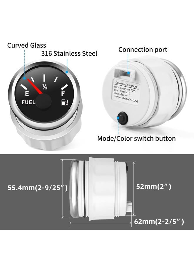 Rupse 2" Fuel Level Gauge 8 Color Backlight 5 Signals Adjustable 0-190ohm,0-180ohm,10-180ohm,240-33ohm,240-30ohm,Fuel Gauge Kit for Boat Car RV Truck Vehicle Motorcycle - Image 5
