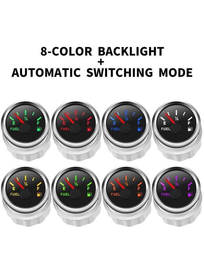 Rupse 2" Fuel Level Gauge 8 Color Backlight 5 Signals Adjustable 0-190ohm,0-180ohm,10-180ohm,240-33ohm,240-30ohm,Fuel Gauge Kit for Boat Car RV Truck Vehicle Motorcycle - Image 2