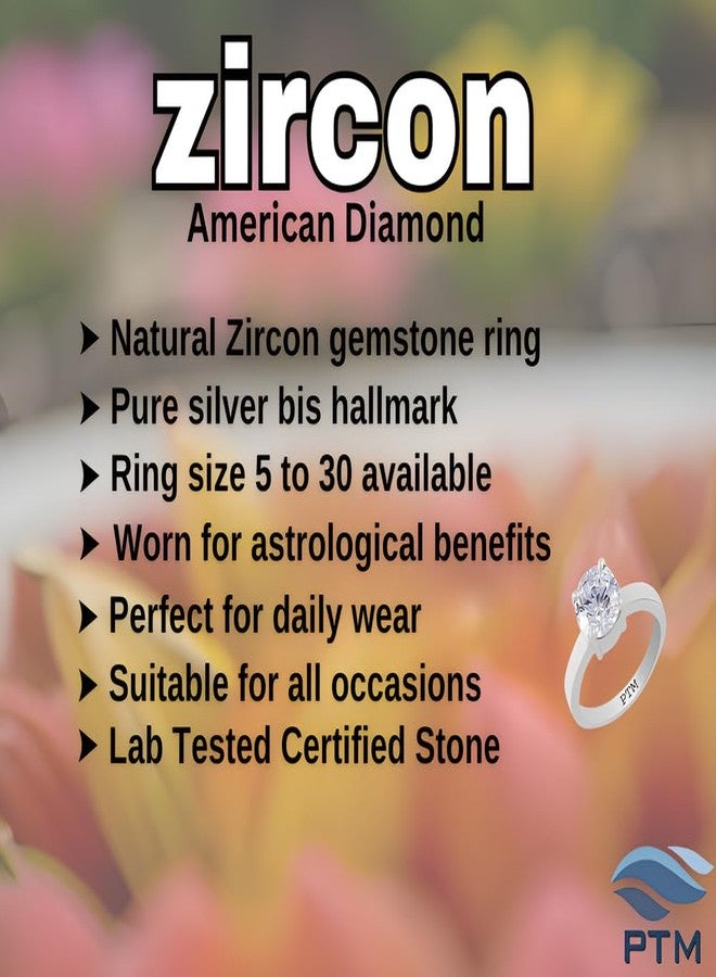 PTM 925 Sterling Silver Zircon (American Diamond) 6.25 Ratti or 5.5 cts Astrological Gemstone Bis Hallmark Ring for Men & Women - Image 4