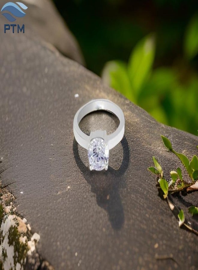 PTM 925 Sterling Silver Zircon (American Diamond) 6.25 Ratti or 5.5 cts Astrological Gemstone Bis Hallmark Ring for Men & Women - Image 2