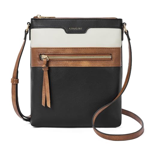 CHOLISS Mini Crossbody Bags for Women, Small Purses for Women with Vegan Leather, Travel Over Shoulder Bag, Black with Brown - Image 1